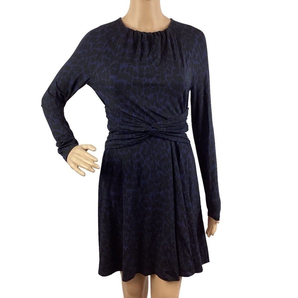 Whistles Dress Size 6 Black Blue Print Long Sleeve